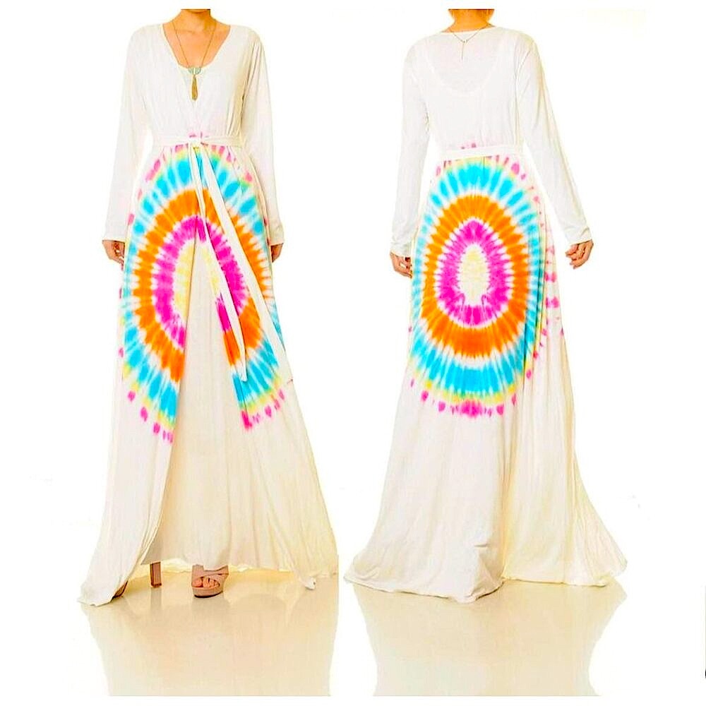 Tie Dye Robe Cardigan Coverup- Duster Cardigan- Summer Robe Duster- Rainbow